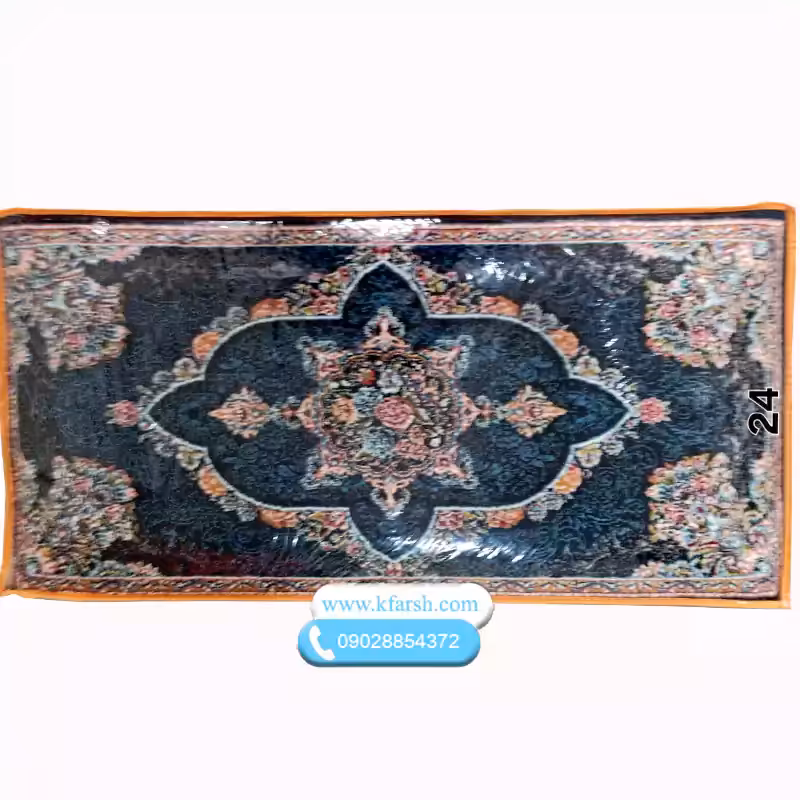 پشتی فرش ماشینی 700شانه طرح کارینا سرمه ای کد 24