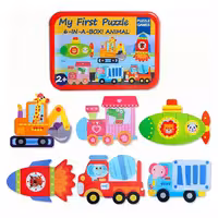 پازل چوبی کودک با قوطی فلزی حمل و نقل حیوانات مدل P/1787/D