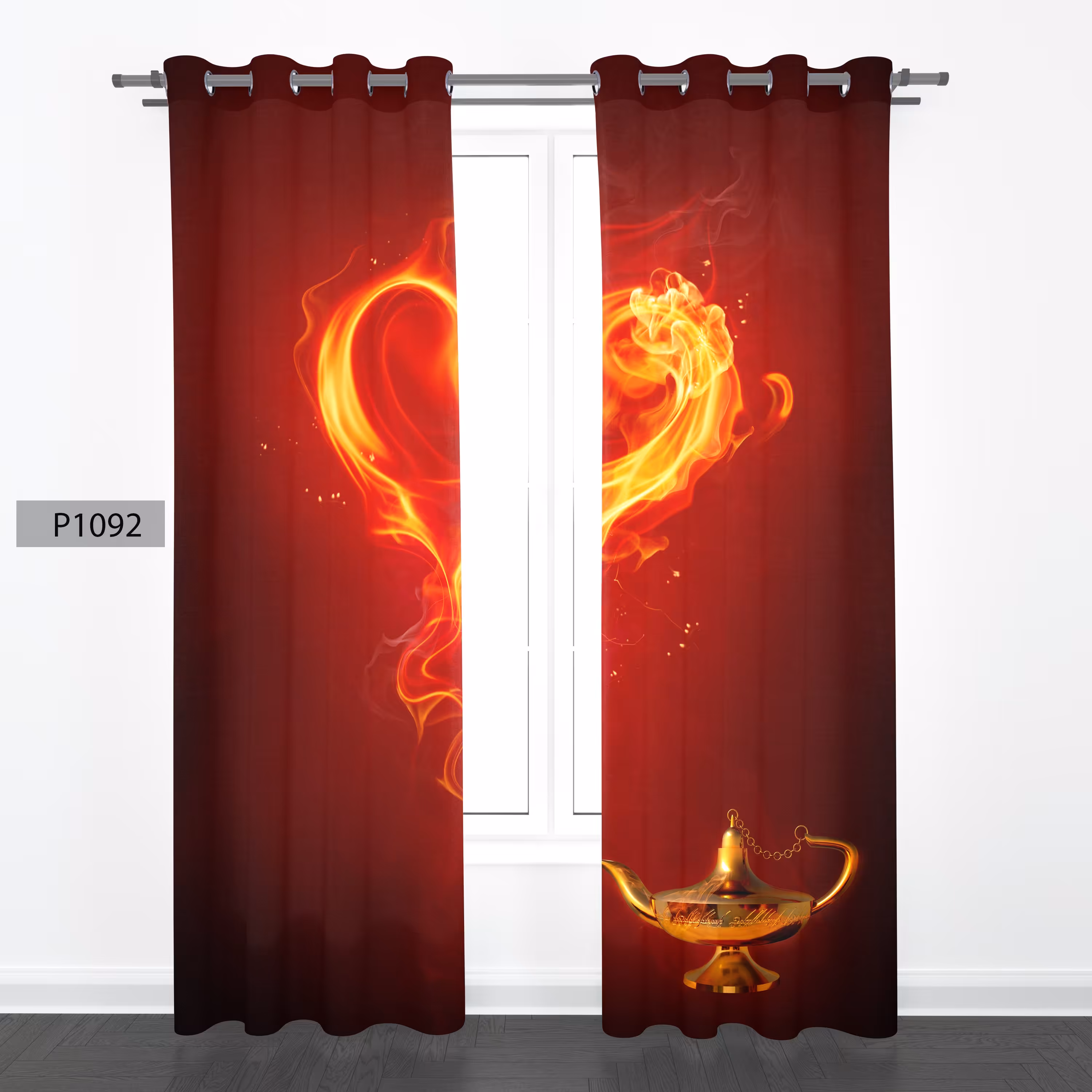 پرده هازان چاپی دوقواره دوخته شده پانچ شده هر قواره عرض 140ارتفاع 190 کد1092