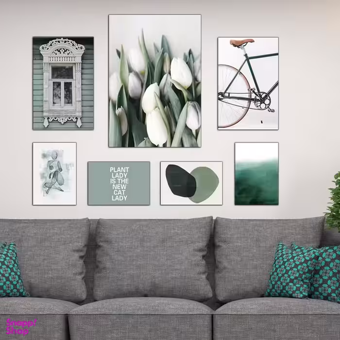 تابلو شاسی بکلیت طرح دکوراتیو مدرن و گل و دوچرخه مدل SH-493 مجموعه 7 عددی