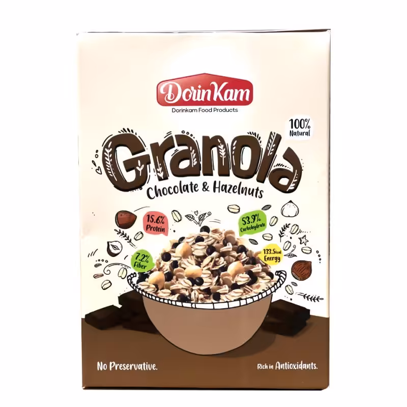 گرانولا حاوی تکه های شکلات و فندق محصولات غذایی درین کام - 300 گرم