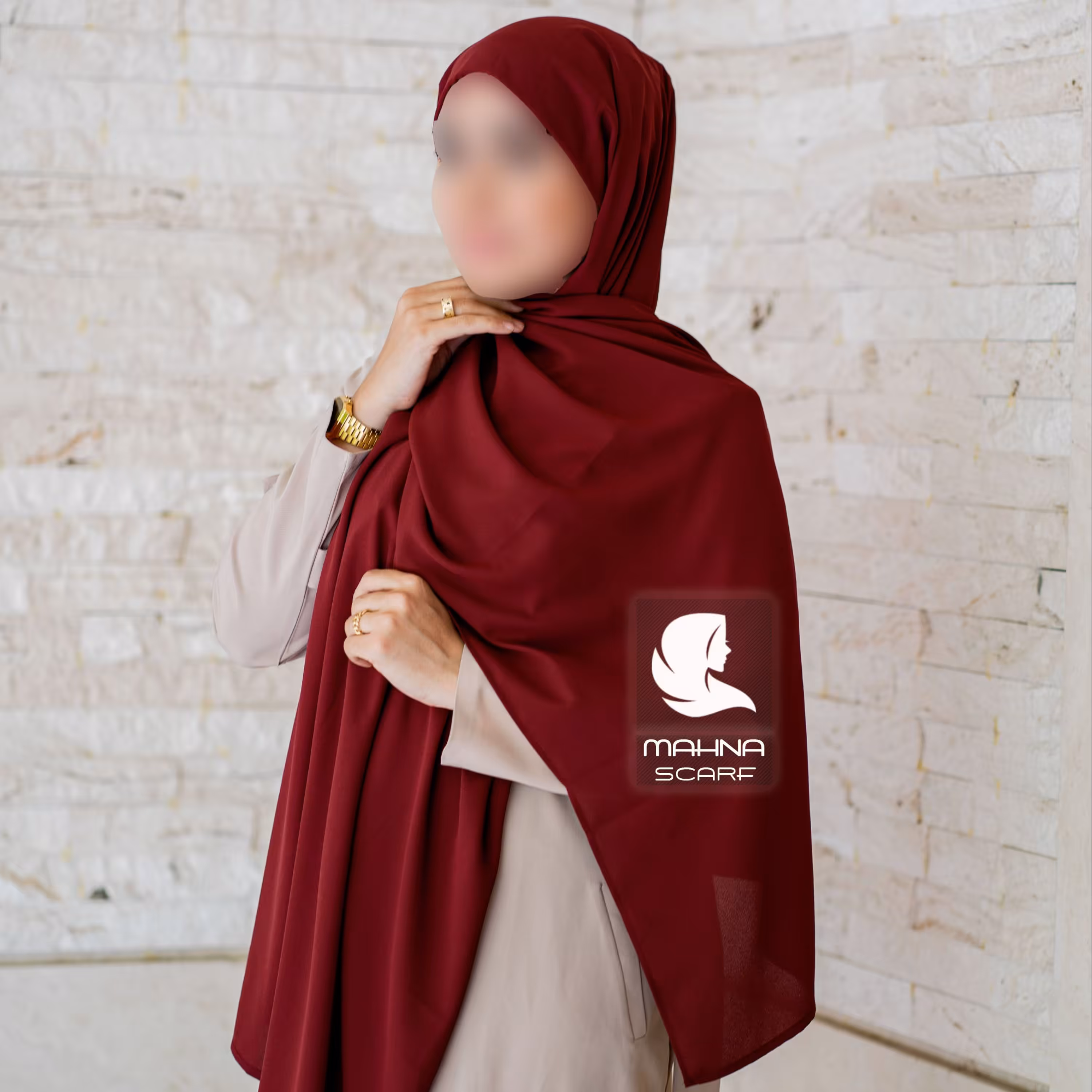 شال کلاهدار کرپ حریر زرشکی