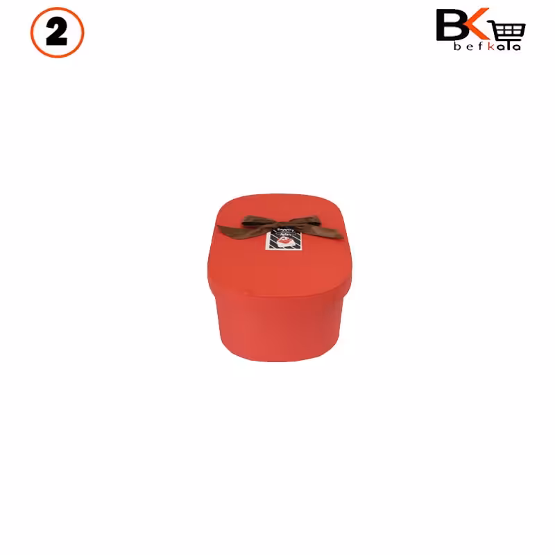 باکس کادویی بیضی پاپیون دار قرمز سایز2 کد 25