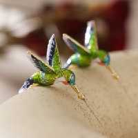گوشواره طرح پرنده سیاه دم آبکاری طلا کدE767
