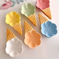 بستنی خوری حصیری سرامیکی رنگی بستنی قیفی6 تایی