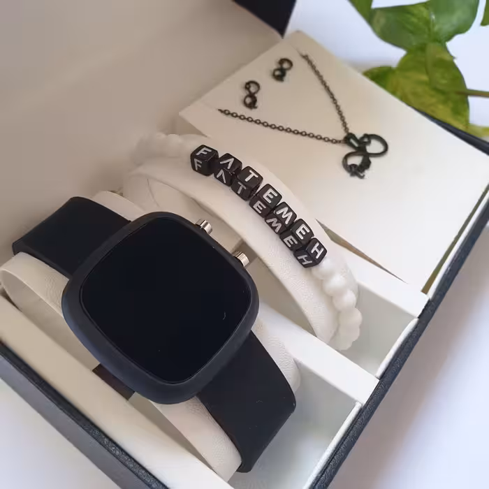 ساعت ال ای دی همراه با دستبند و نیم ست استیل 