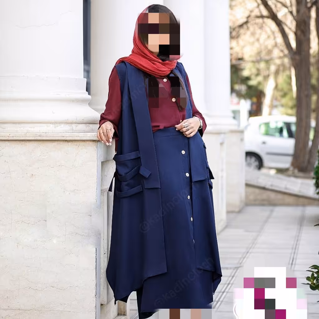 ست یلدایی سه تیکه- شومیز دامن و جلیقه بلند . زرشکی و سورمه ای
