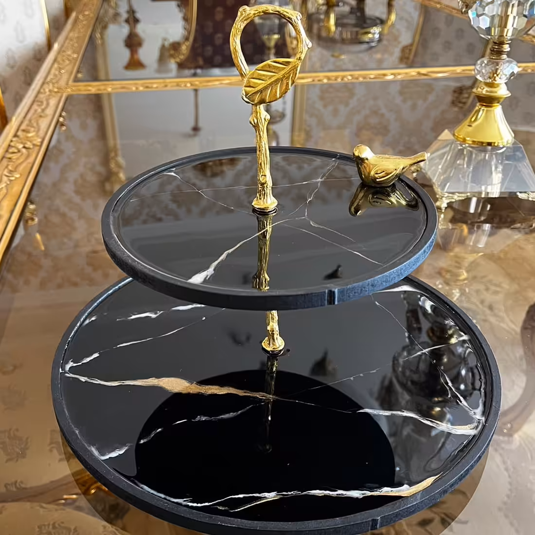 شیرینی خوری دو طبقه طرح سنگ ام دی اف و رزین