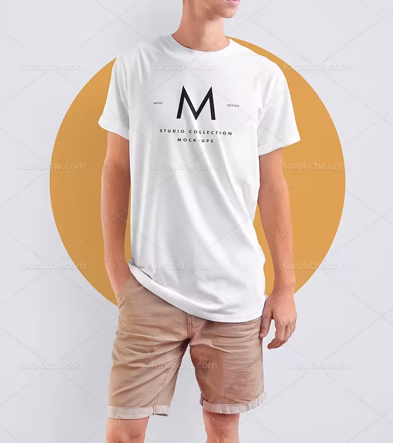 موکاپ PSD تی شرت پسرانه | گرافیک با طعم تربچه