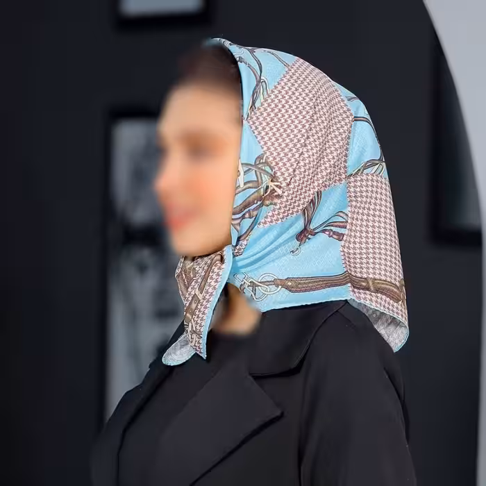 باندانا یا مینی اسکارف نخی طرح پیچازی آبی ارسال رایگان 