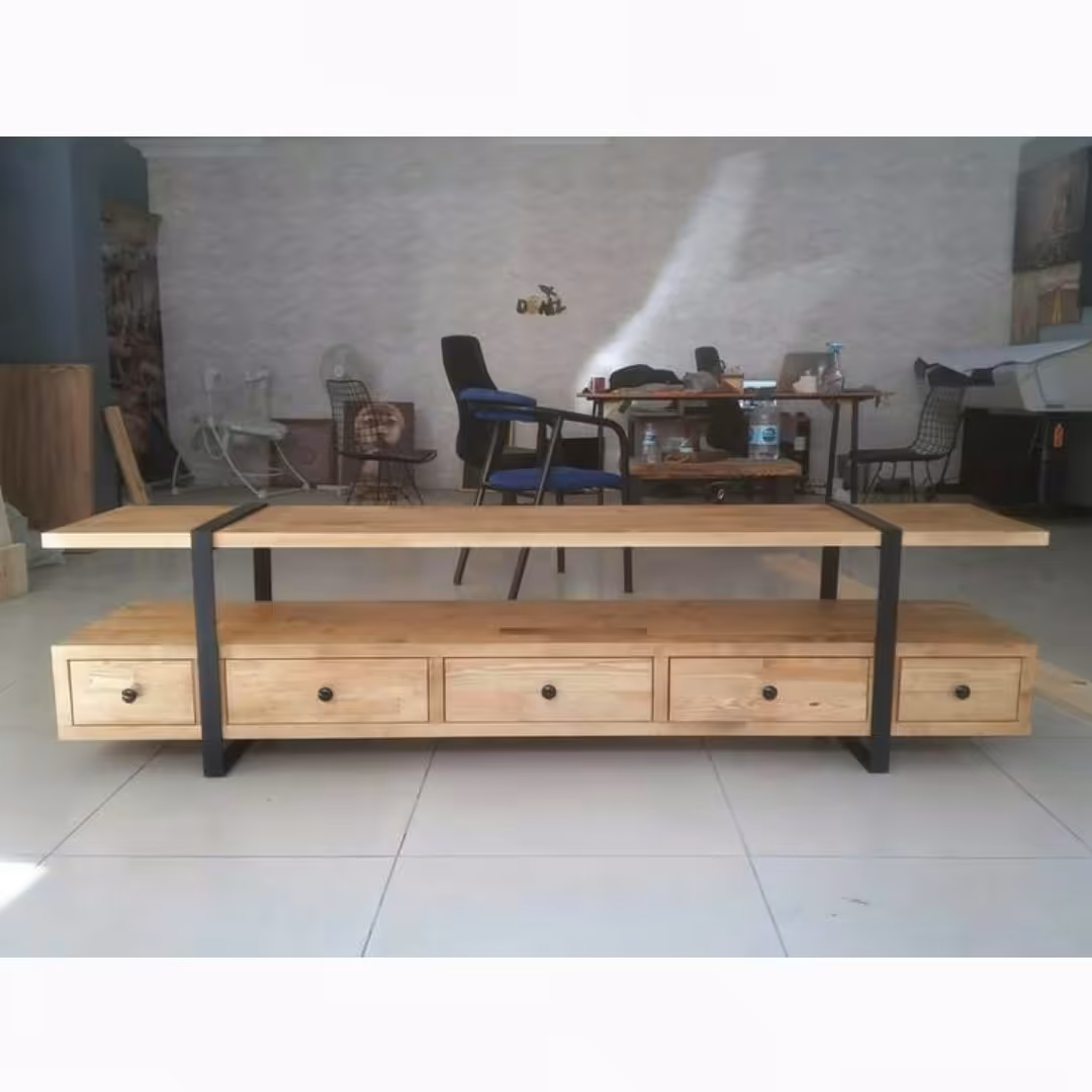 میز تلویزیون چوب و فلز ( در ابعاد 200 سانتیمتر در ارتفاع 50 و عرض 30 سانتیمتر )