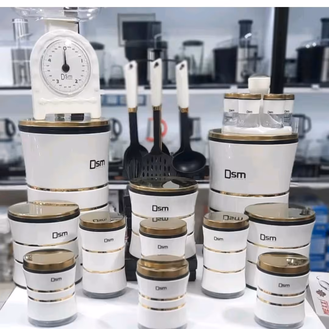 سرویس آشپزخانه مارکDSM کمر باریک 29 پارچه سفید در طلایی 