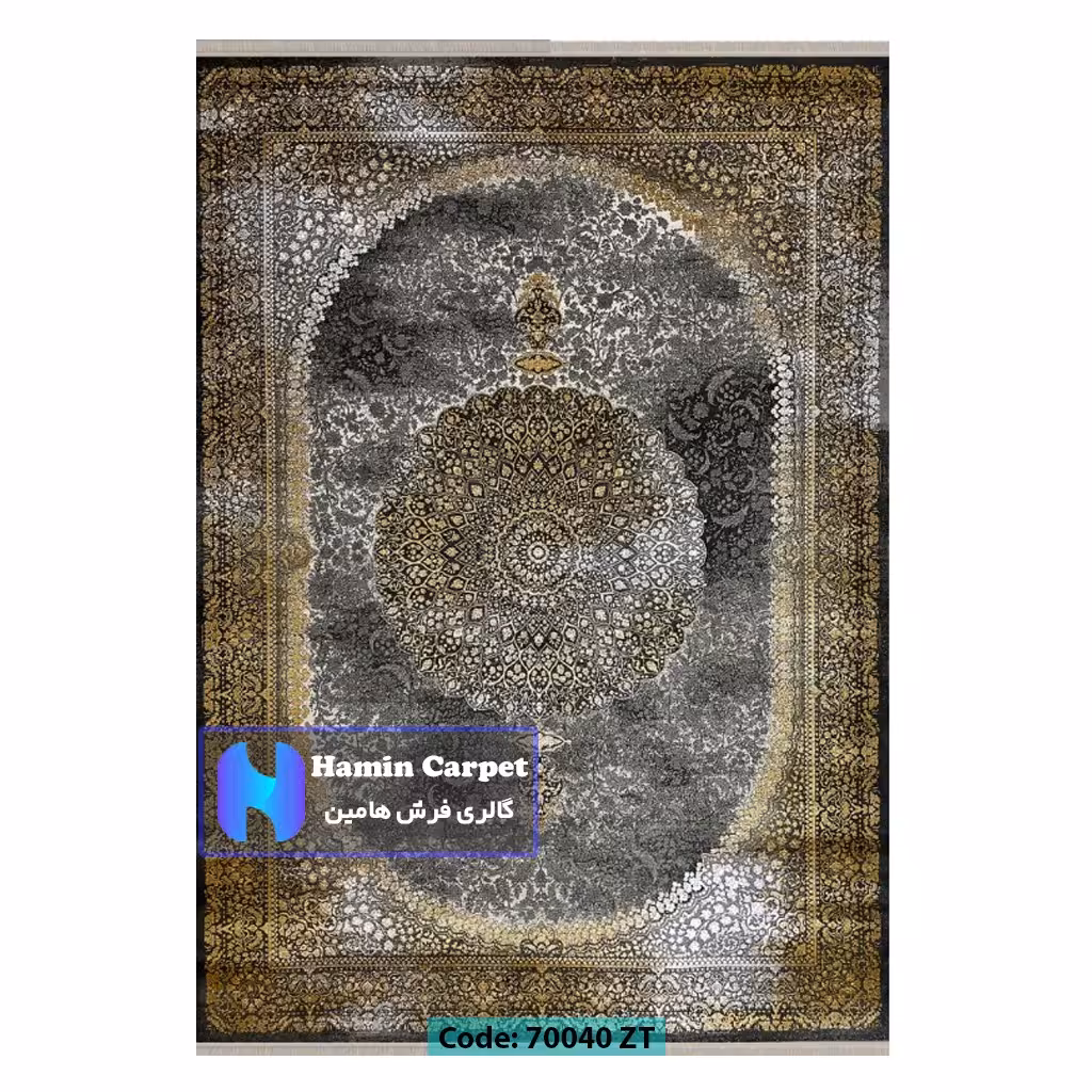 فرش 6 متری 700 شانه تراکم 2100 برجسته طرح وینتیج ترنج دار طلایی کد SZ70040ZT