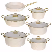 سرویس قابلمه 11 پارچه EVIZ PLUS مدل ماریا دسته طلا کرم