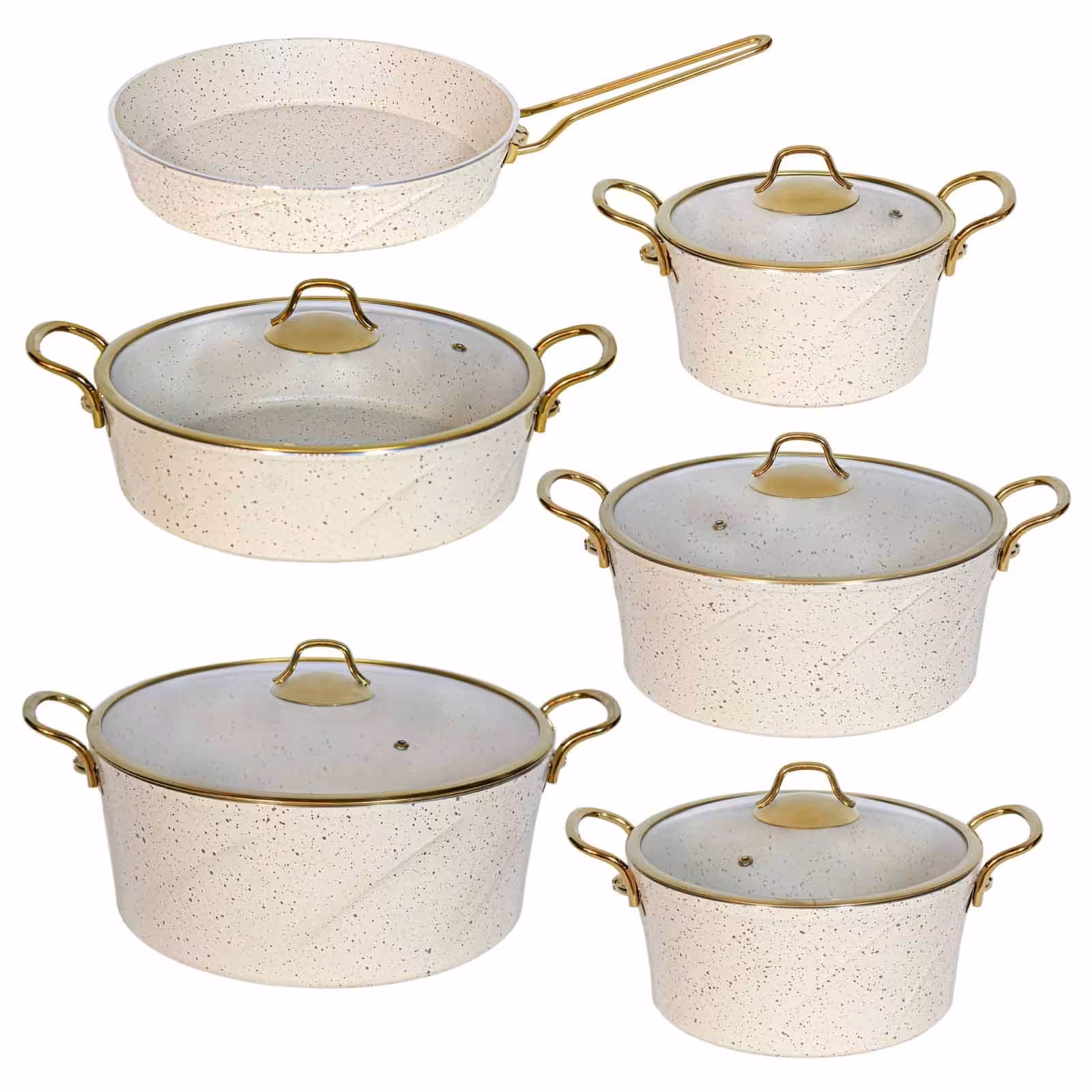 سرویس قابلمه 11 پارچه EVIZ PLUS مدل ماریا دسته طلا کرم