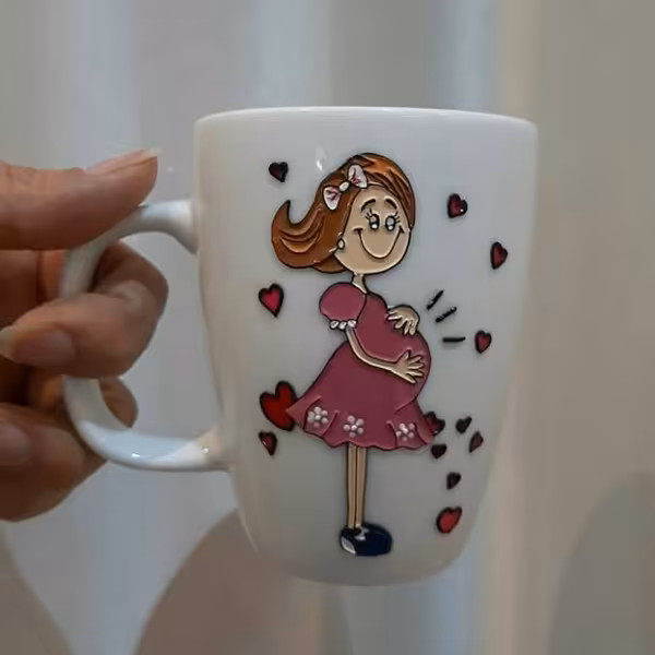 ماگ نقش برجسته بارداری، ماگ ویترای|هدیه|کادویی|چشم روشنی| جشن تعیین جنسیت|ماگ فانتزی|حاملگی|عاشقانه