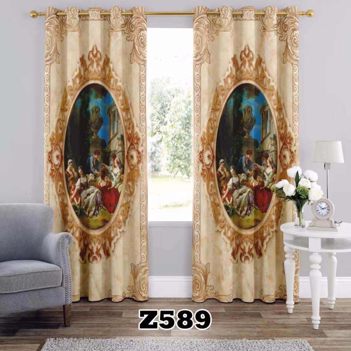 یک عدد پنل پرده اماده طرح فرانسوی  z589