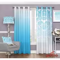 پرده سنتی آمبره سفید آبی کد 3255