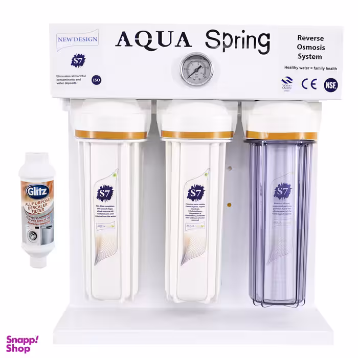 دستگاه تصفیه کننده آب آکوآ اسپرینگ مدل RO-S7-WZ 7077 به همراه رسوب گیر گلیتز