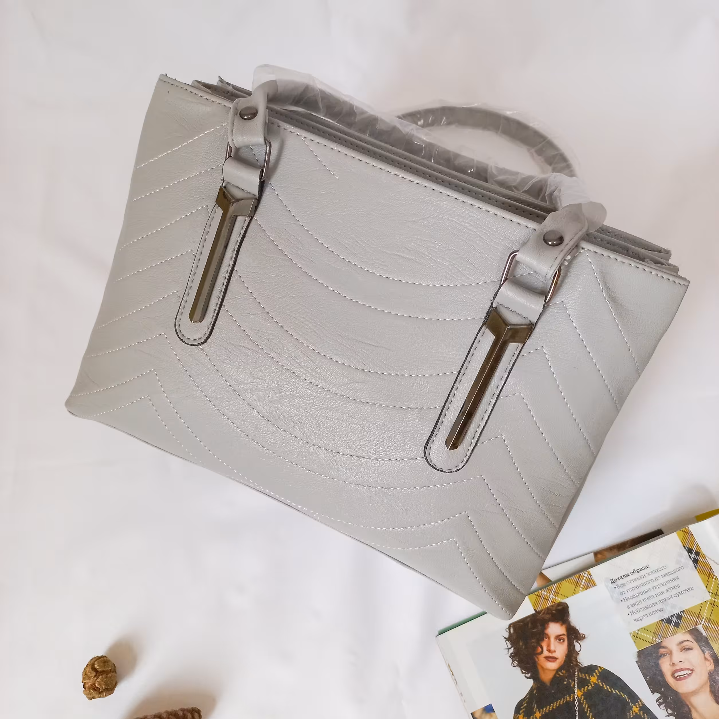 کیف بزرگ  دستی و دوشی   زنانه (طوسی روشن)