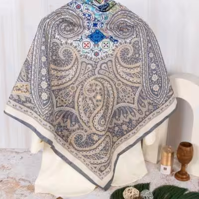 روسری نخی چهارفصل طرح ترمه سنتی طوسی)