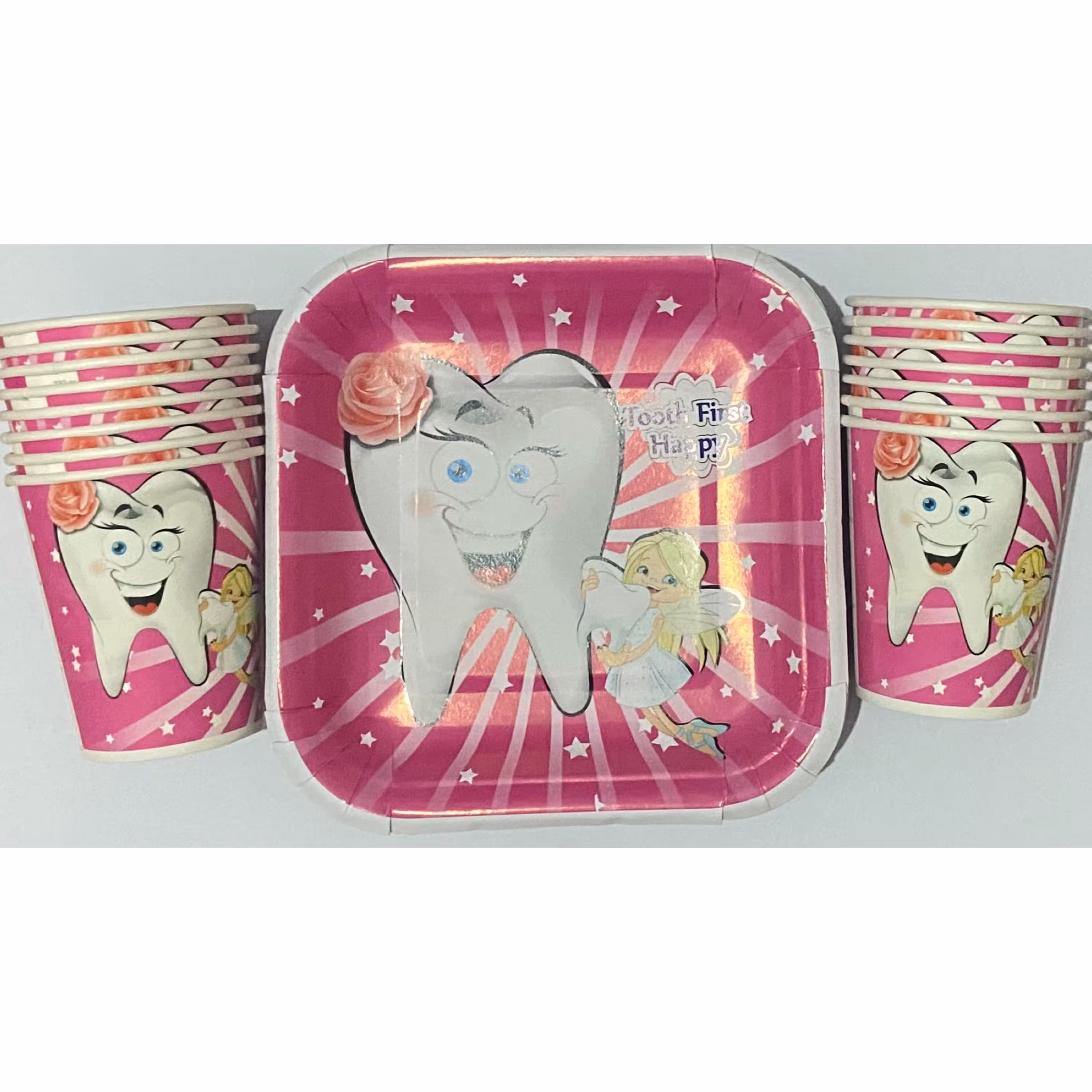 بشقاب و لیوان تم دندونی دختر(بسته 10 عددی)