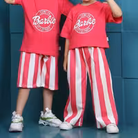 ست اسپورت بچگانه جذاب و خوشگل جنس کراپ پنبه یکرو جنس شلوار مازراتی رنگبندی زیبا 