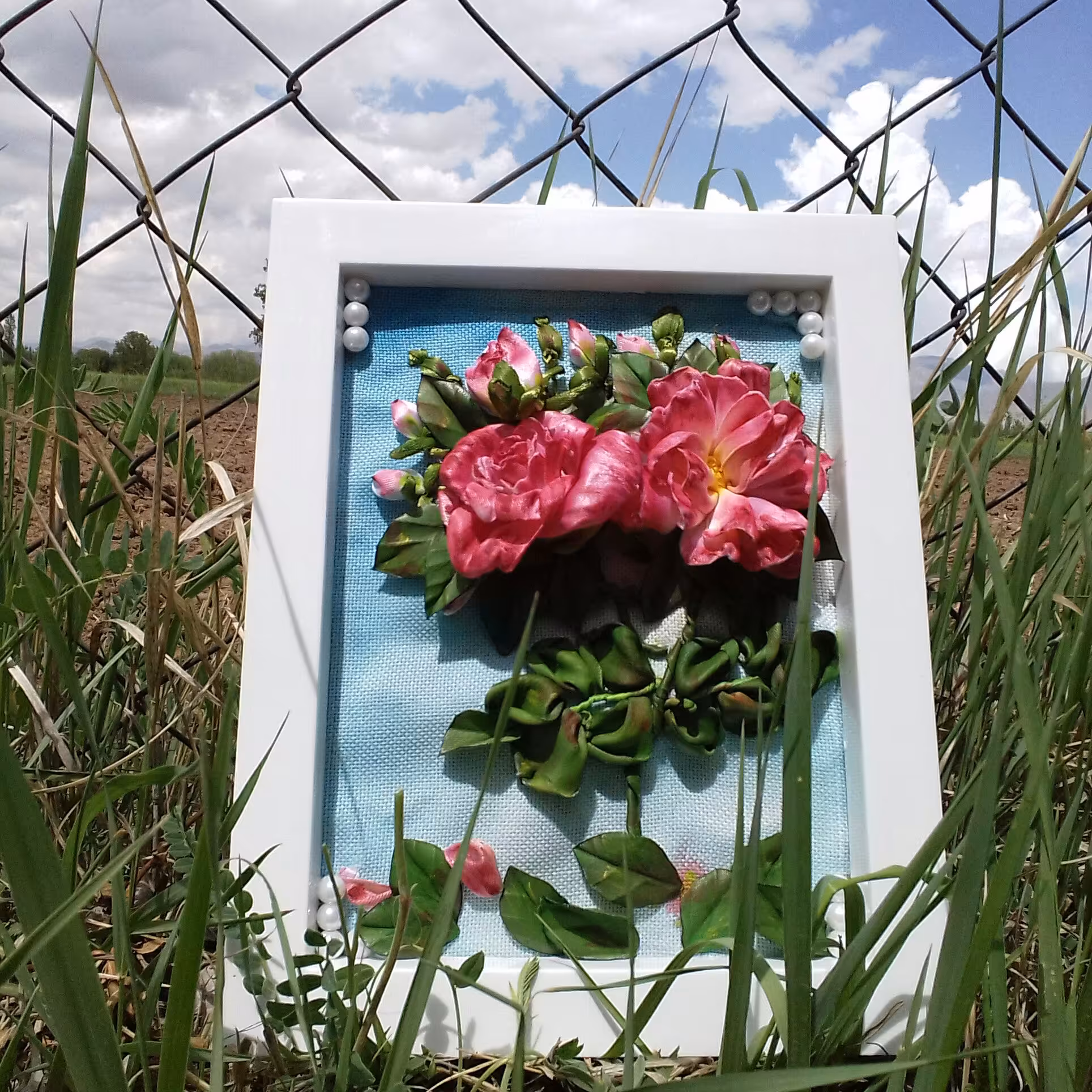 تابلوی روباندوزی طرح گل رز