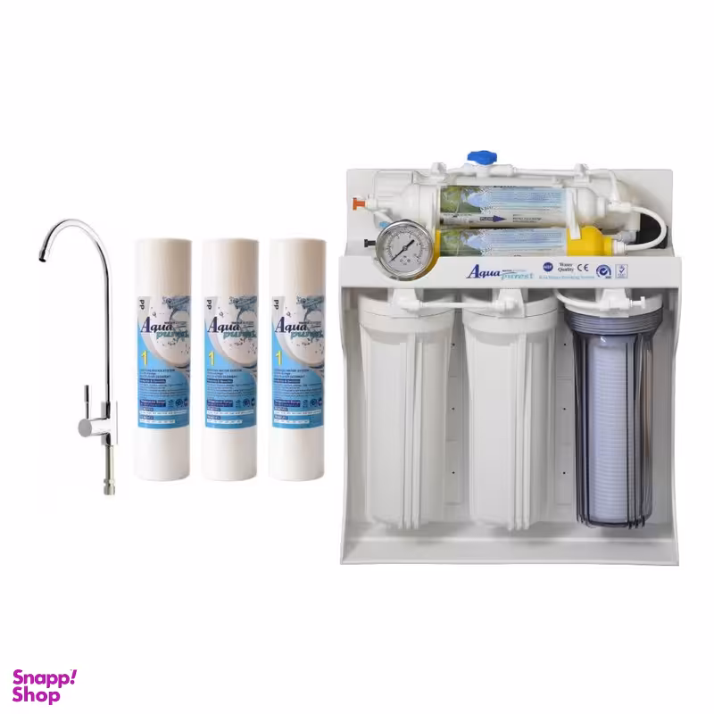 دستگاه تصفیه کننده آب آکوا پیورست مدل SM 9092 به همراه شیر تصفیه و فیلتر تصفیه مجموعه 3 عددی