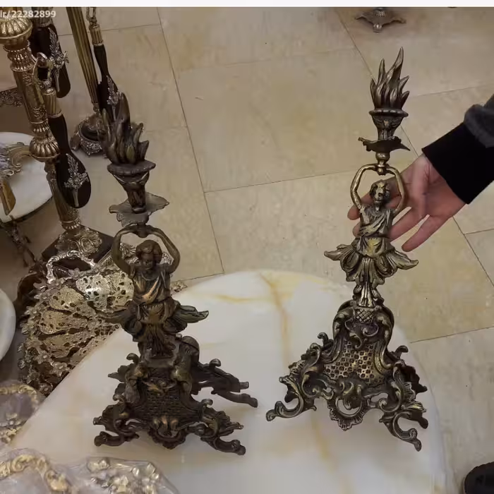 جفت مشعل برنز قدیمی و سنگین (فروش فوق العاده)