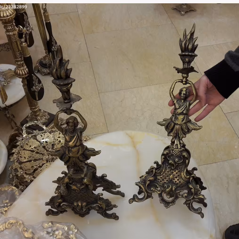 جفت مشعل برنز قدیمی و سنگین (فروش فوق العاده)