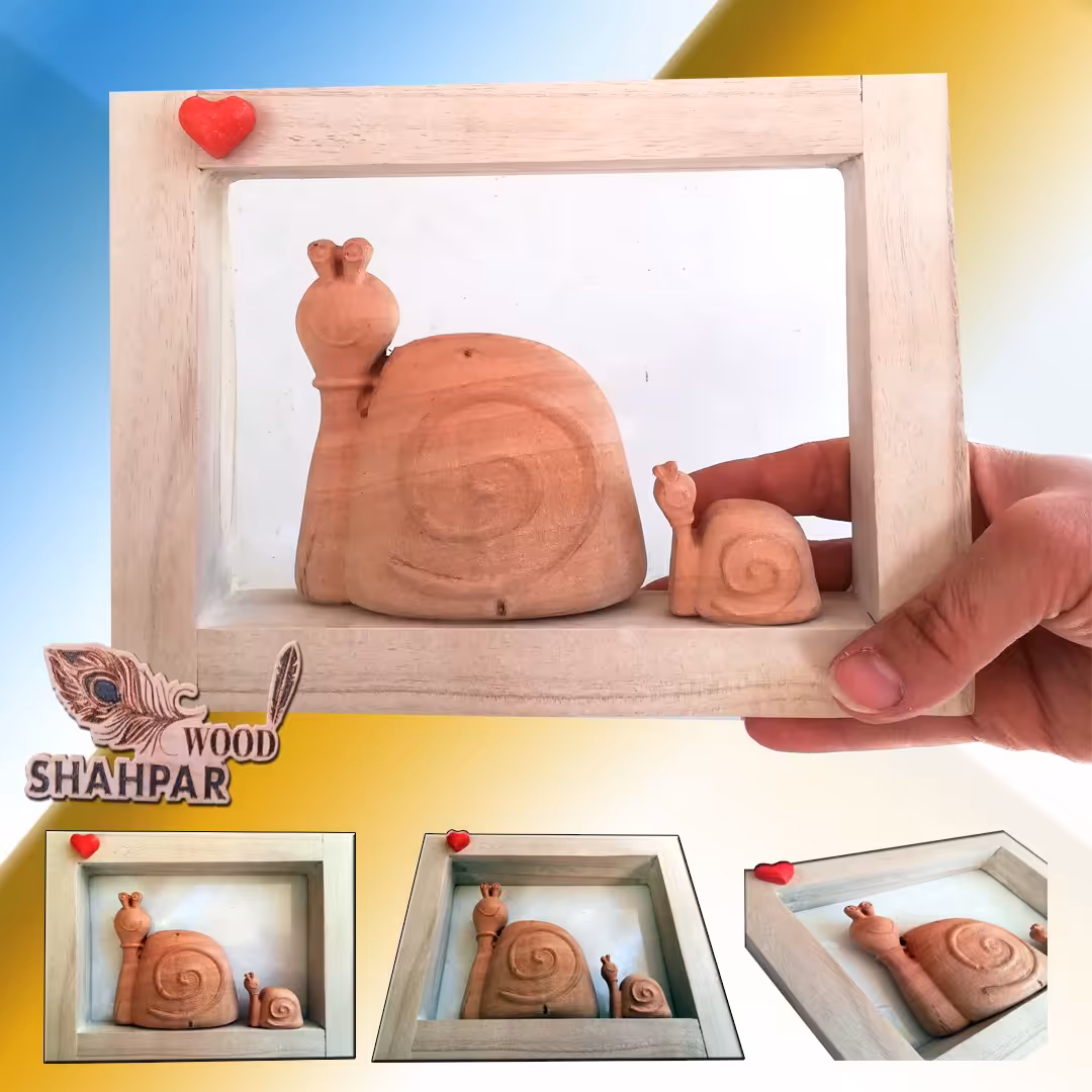 قاب چوبی حلزون با بچه اش