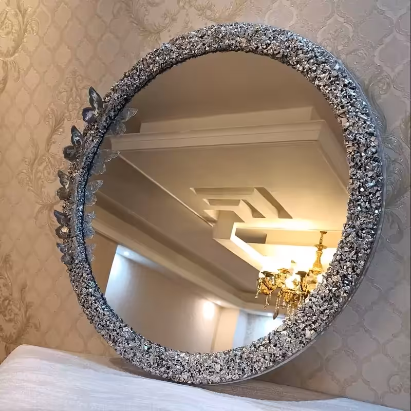 اینه کریستالی قطر 60 سانت .اینه دکوراتیو اینه رزینی آینه قدی آینه تزیینی اینه آینه گرد