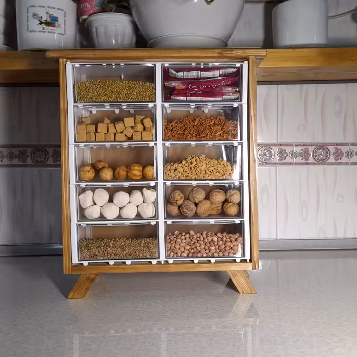 جاحبوبات کشویی  و جاخشکبار چوبی  قابل تولید در تعداد کشو متفاوت 