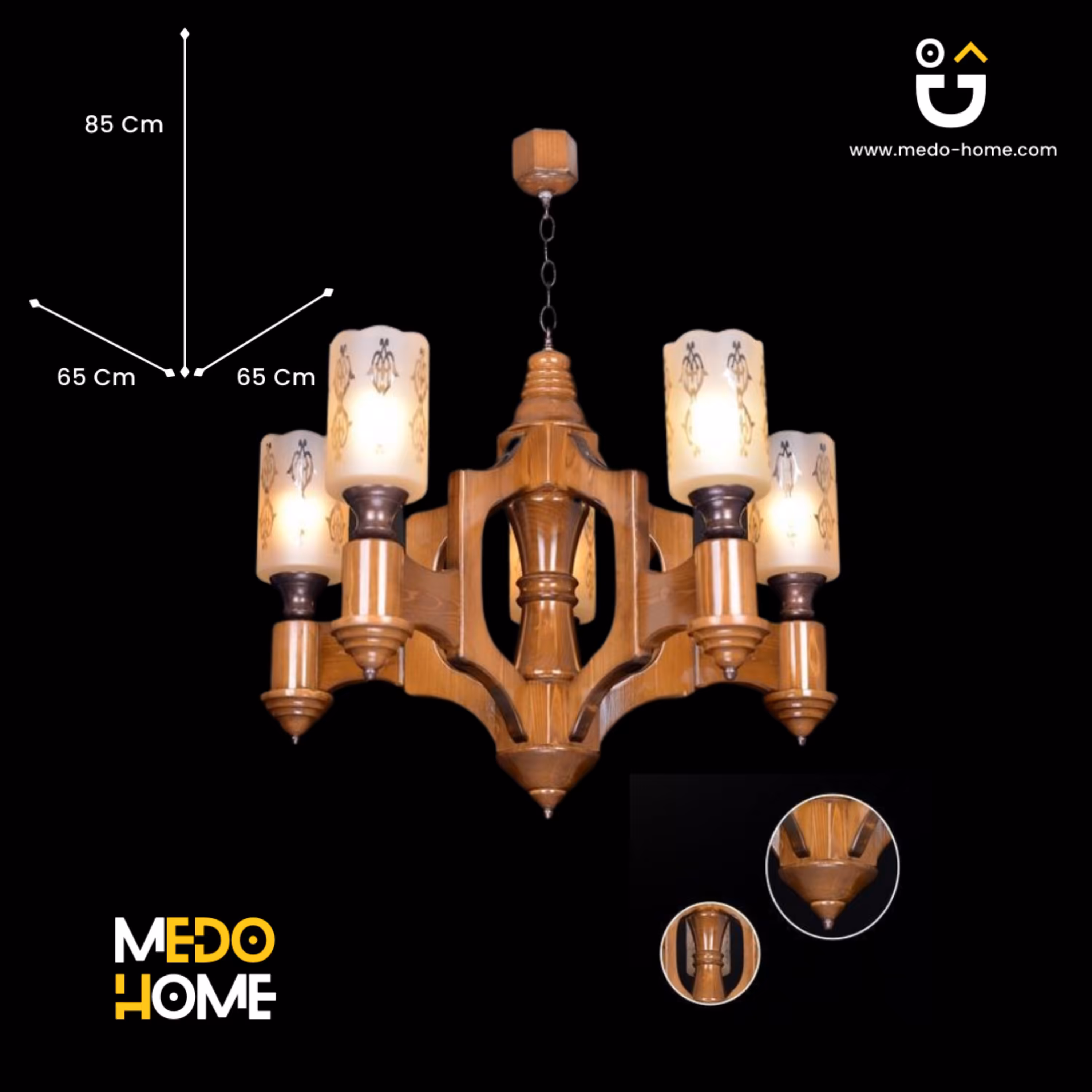 لوستر چوبی منجی  مدل فروزان 5 شعله