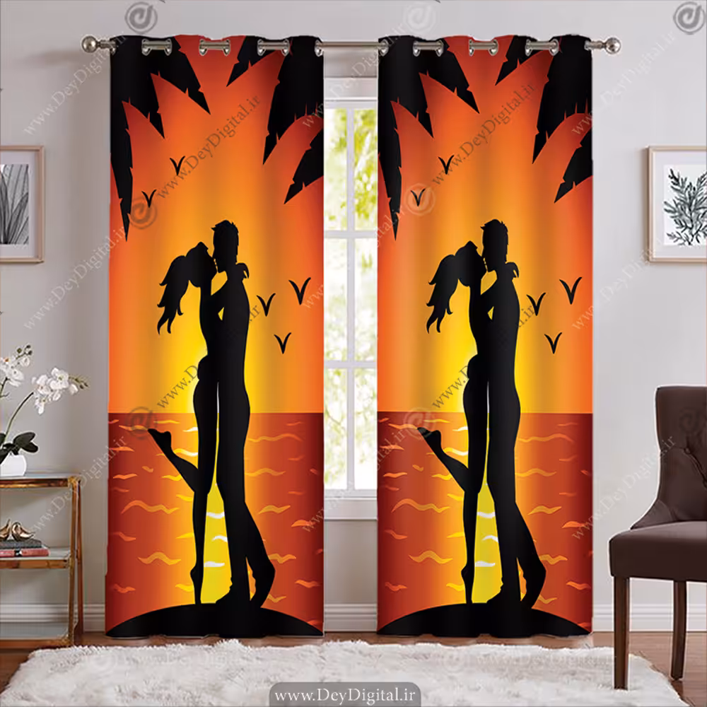 پرده اسپرت پانچی طرح عاشقانه در غروب آفتاب PK-7675