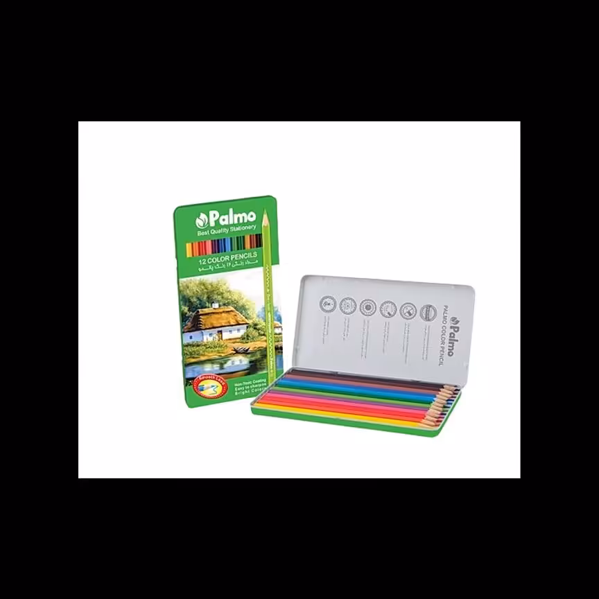 مداد رنگی 12 رنگ جعبه فلزی پالمو 12 بسته 