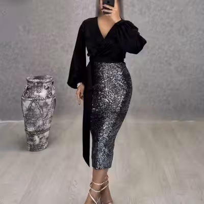 پیراهن مهمانی زنانه مخمل کره و دامن زارا مدل تارا