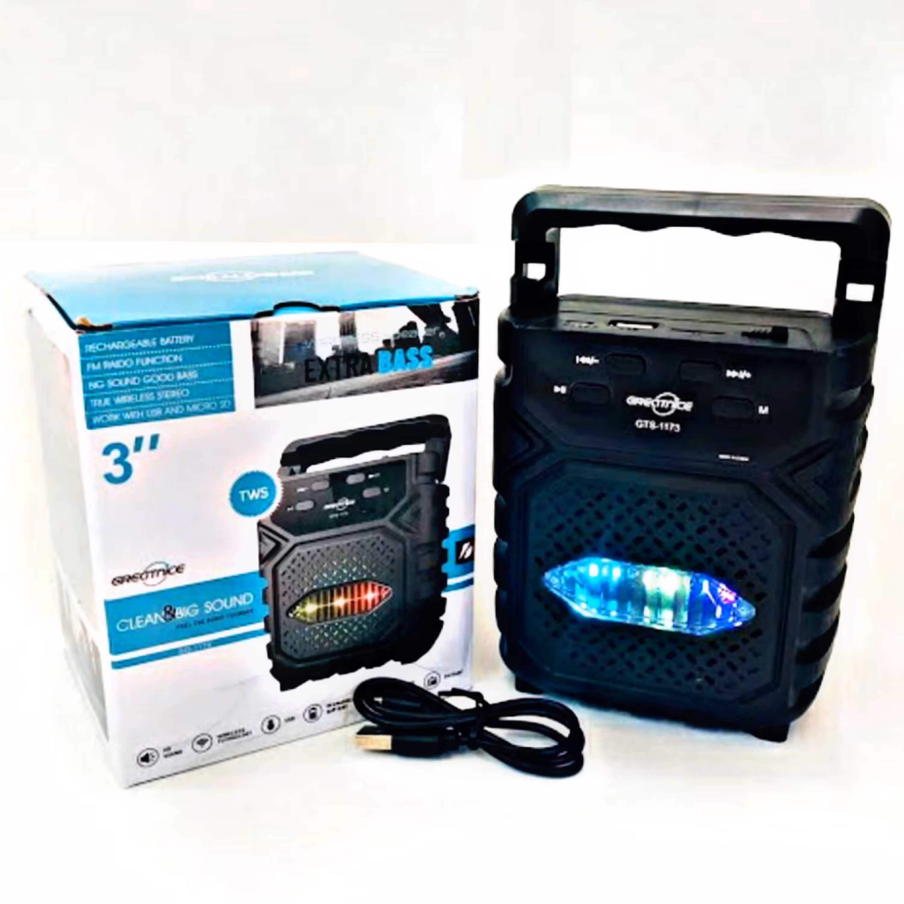 اسپیکر  بلوتوثی GTS-1173 اسپیکر کوچک شارژی رقص نور دار