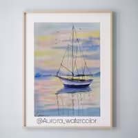 نقاشی غروبِ هفت رنگ تکنیک  آبرنگ