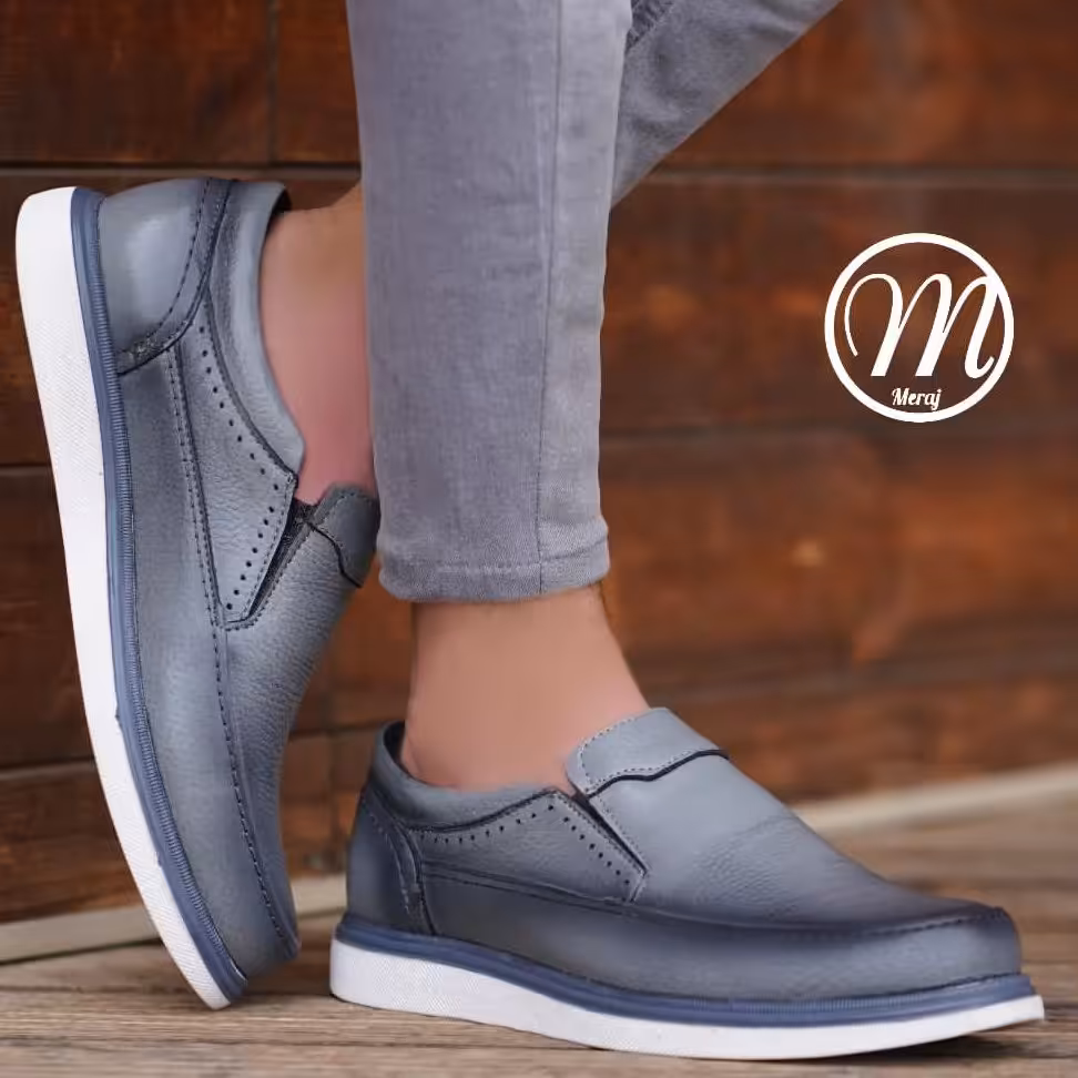 کفش راحتی شیک مدل کاینو طوسی تمام چرم گاوی طبیعی اصل 