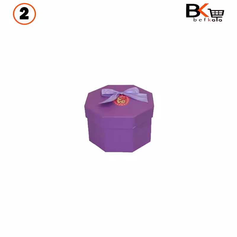 باکس کادویی هشت ضلعی پاپیون دار بنفش سایز 2 کد 22