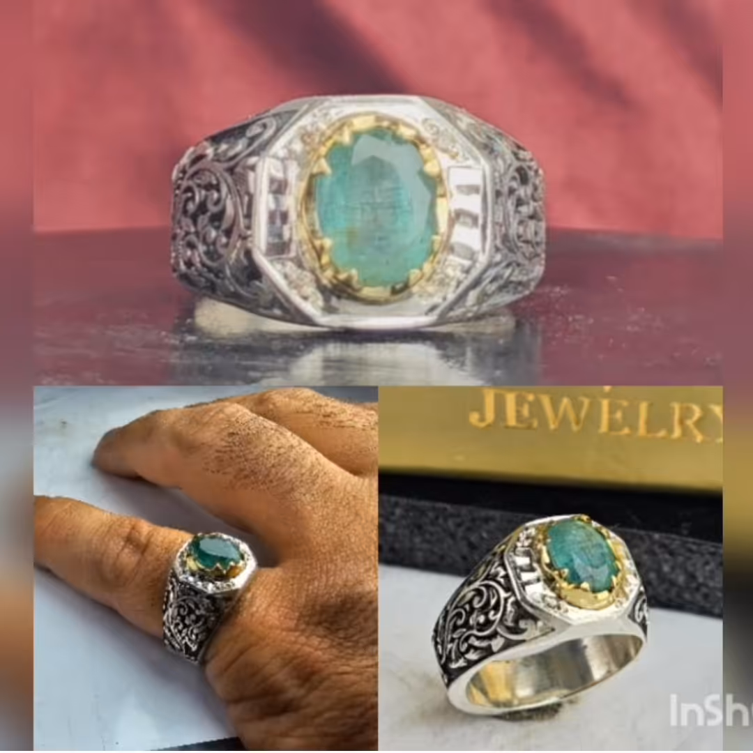 انگشتر زمرد زامبیا اصل رکاب دستساز عیار نقره 925ارسال رایگان 