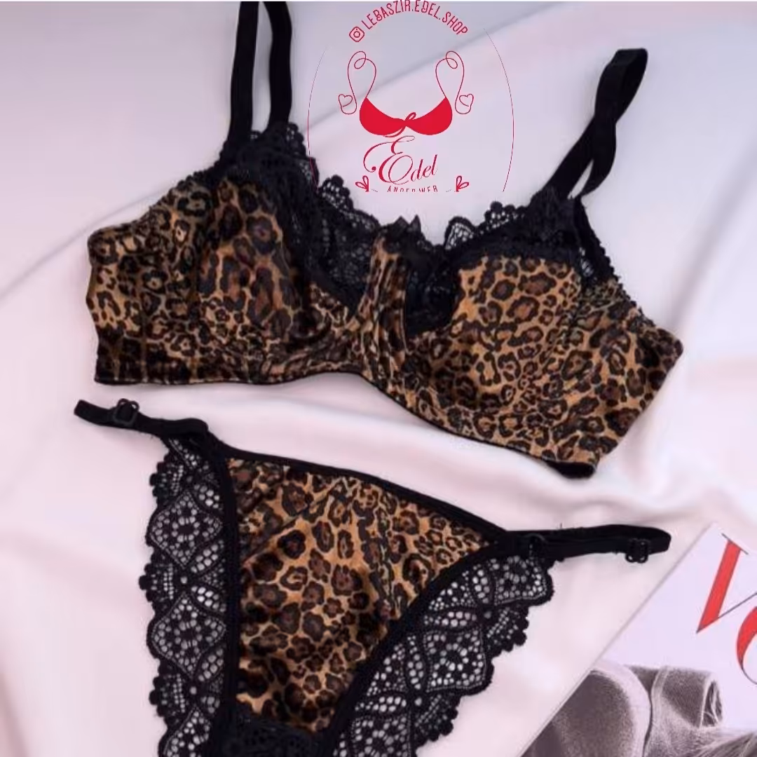 ست شورت وسوتین ست پلنگی لباسزیر زنانه فنردار هارنسی شورت دارای پد نخی وضد حساسیت 