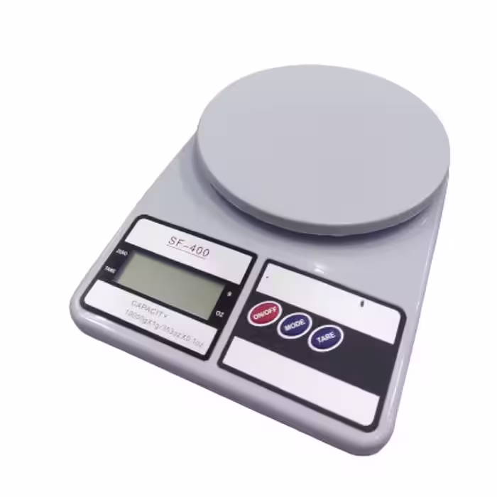 ترازو آشپزخانه برند electronic مدل sf-400 قابلیت وزن کشی از یک گرم تا ده کیلوگرم ، قابلیت صفر کردن و دارای باطری نیم قلم