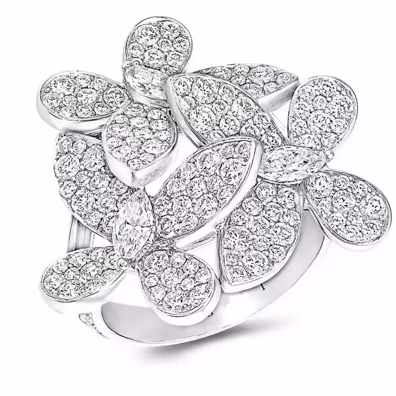 انگشتر نقره ای طرح گل کدF613