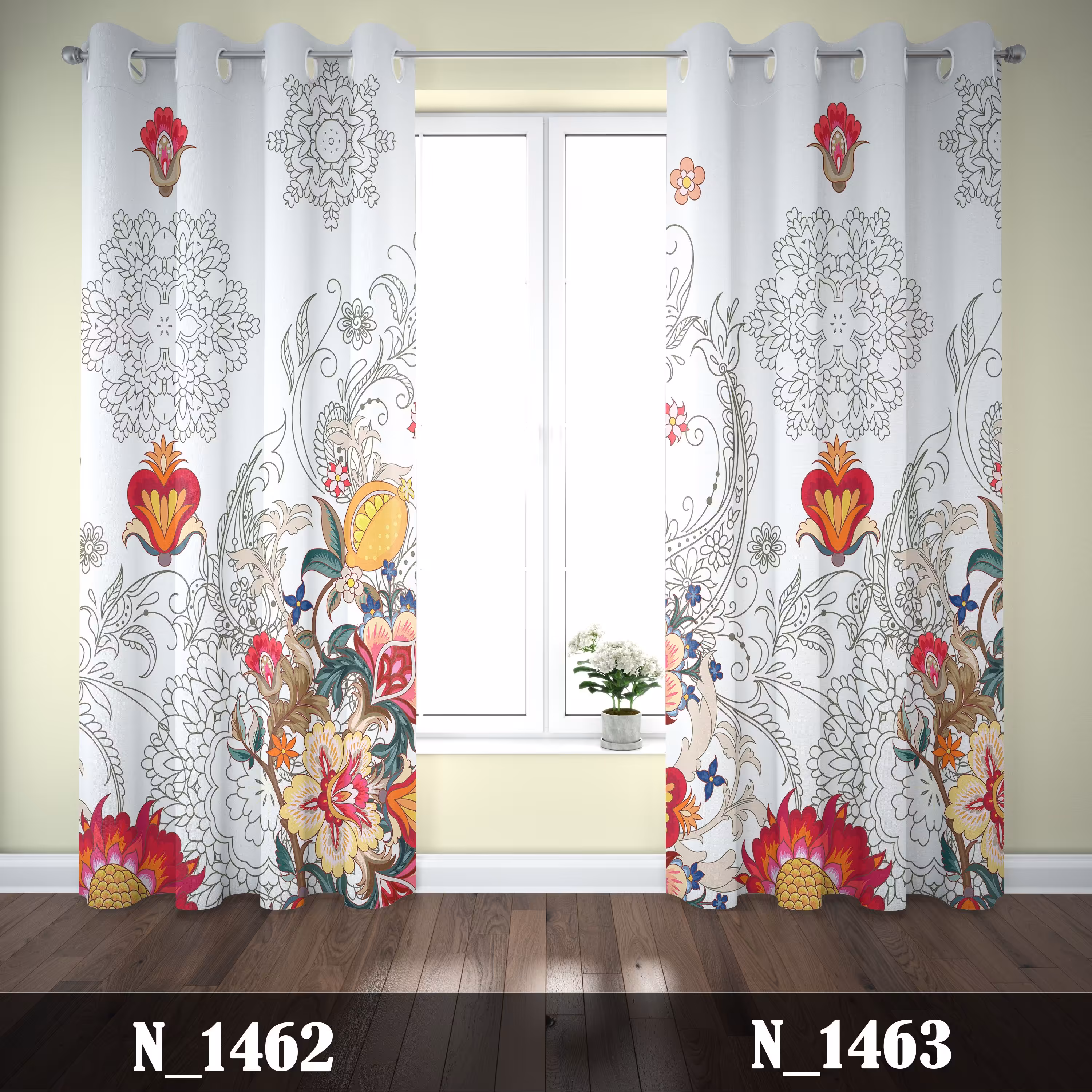 پرده چاپی طرح گل رنگی 