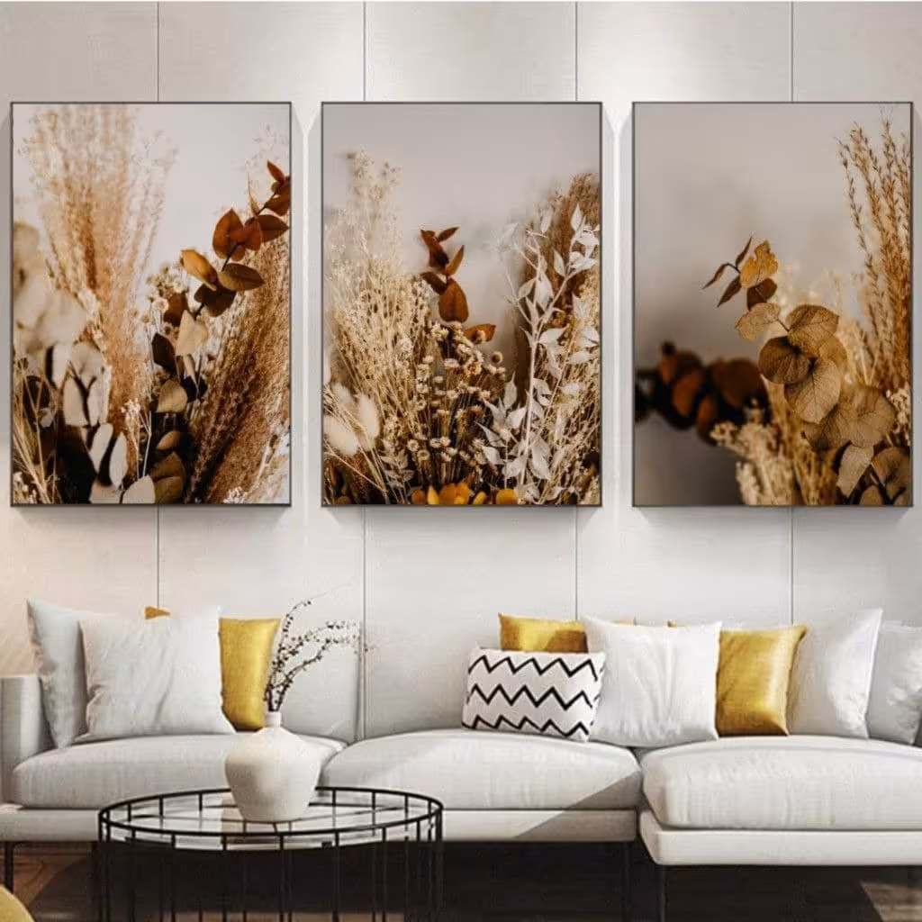 تابلو دکوراتیو 3 تیکه طرح خوشه و گل 