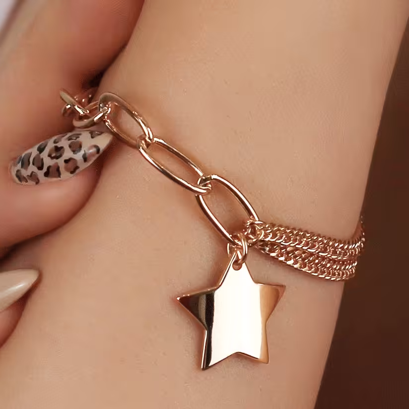 دستبند زنجیری ژوپینگ مدل ستاره طرح طلا ضد حساسیت رنگ ثابت AAD-60