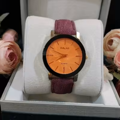 ساعت مجلسی اسپورت شیشه برجسته رنگی WALAR چرمی با کیفیت آجری رنگ
